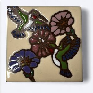 Earthtones Hummingbird Ceramic Art Tile Tuscon Arizona Vintage Decor Coaster 4x4